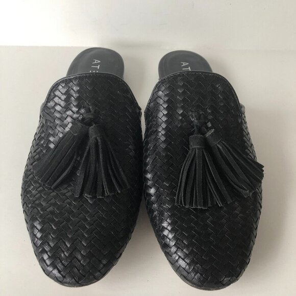 Ateliers Shoes - ARTELIERS Woven Leather Mules Tassles, Black, .5" heel comfort EU 38/ US 7.5 / 8